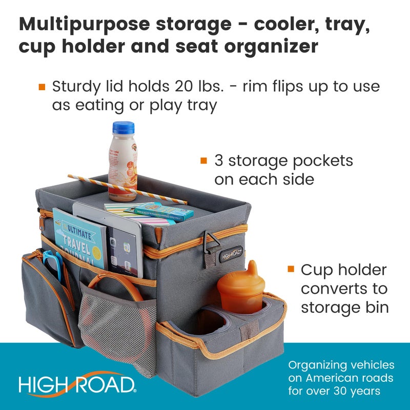 High Road CarHop Car Seat Organizer for Kids and Adults with Cup Holder Tray, Side Pockets and Cooler Compartment (Medium, Gray) - Image 2